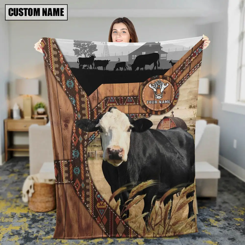 Black Baldy Custom Name Brocade Pattern Blanket Farm Animal Blanket Presents For Farmers