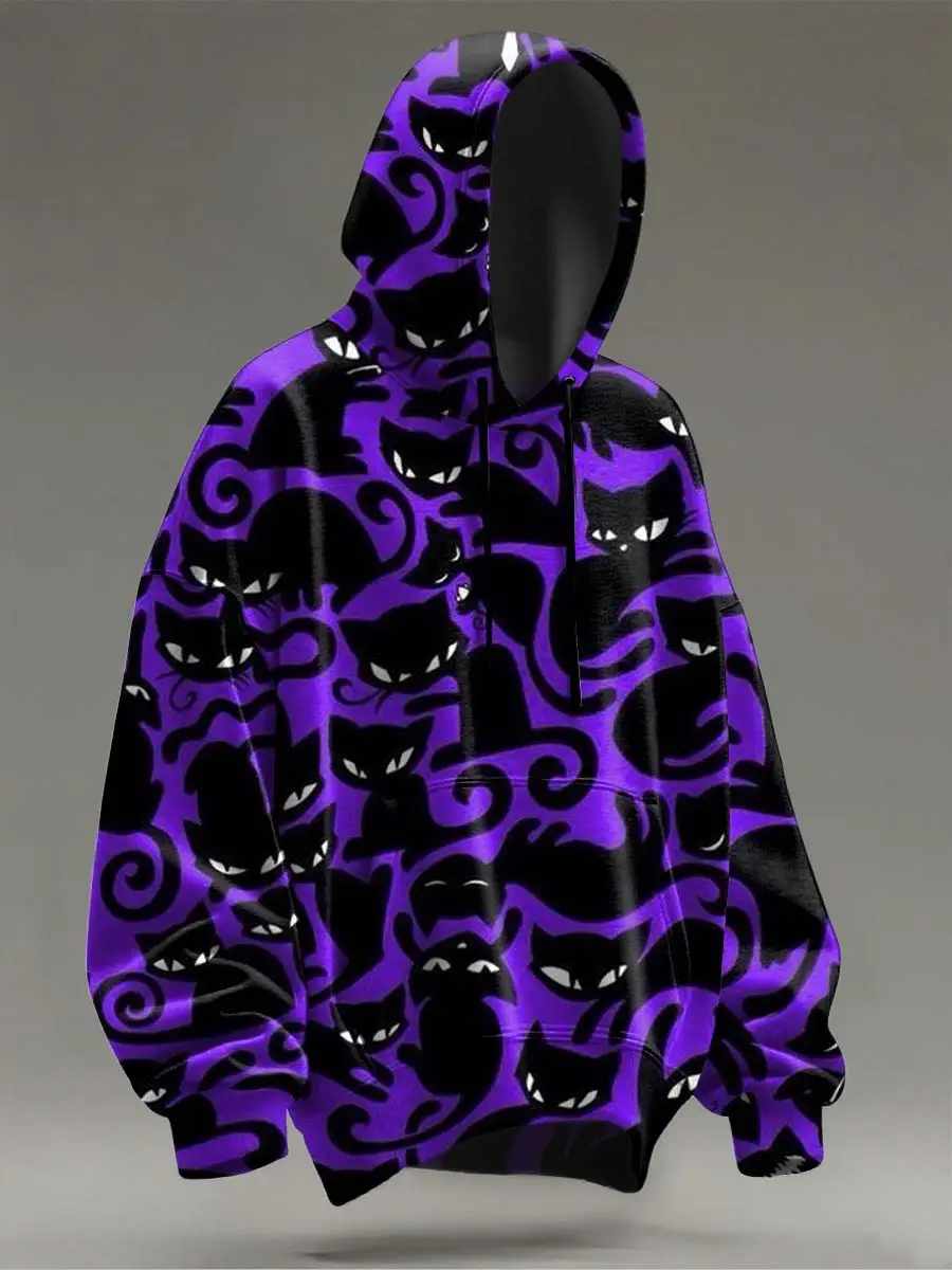 Black Cat Halloween Hoodie Winter Animal Apparel Unique Holiday Presents For Cat Lovers
