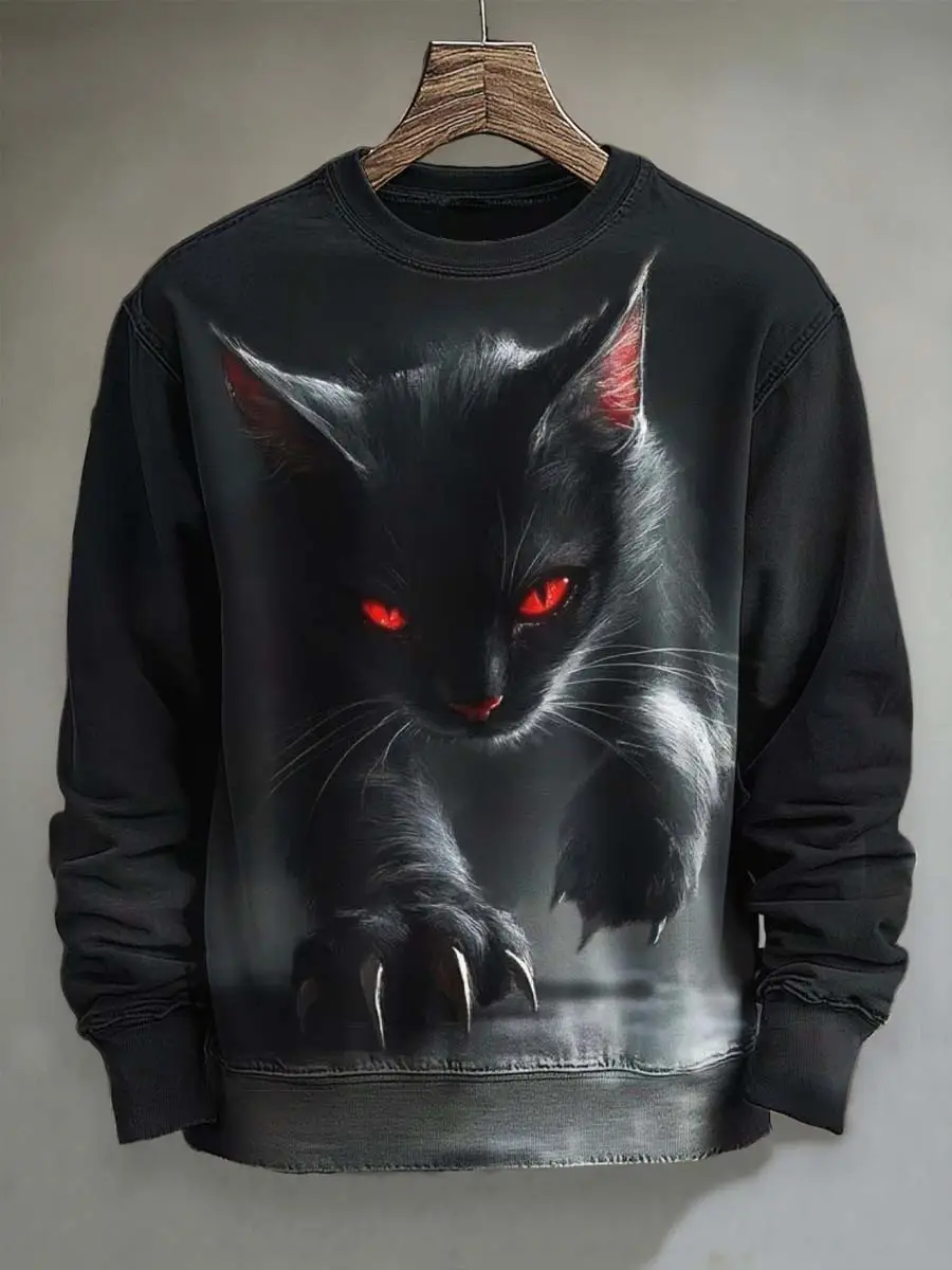 Black Cat Halloween Sweatshirt Dark Clothing Gothic Present Ideas For Cat Lovers