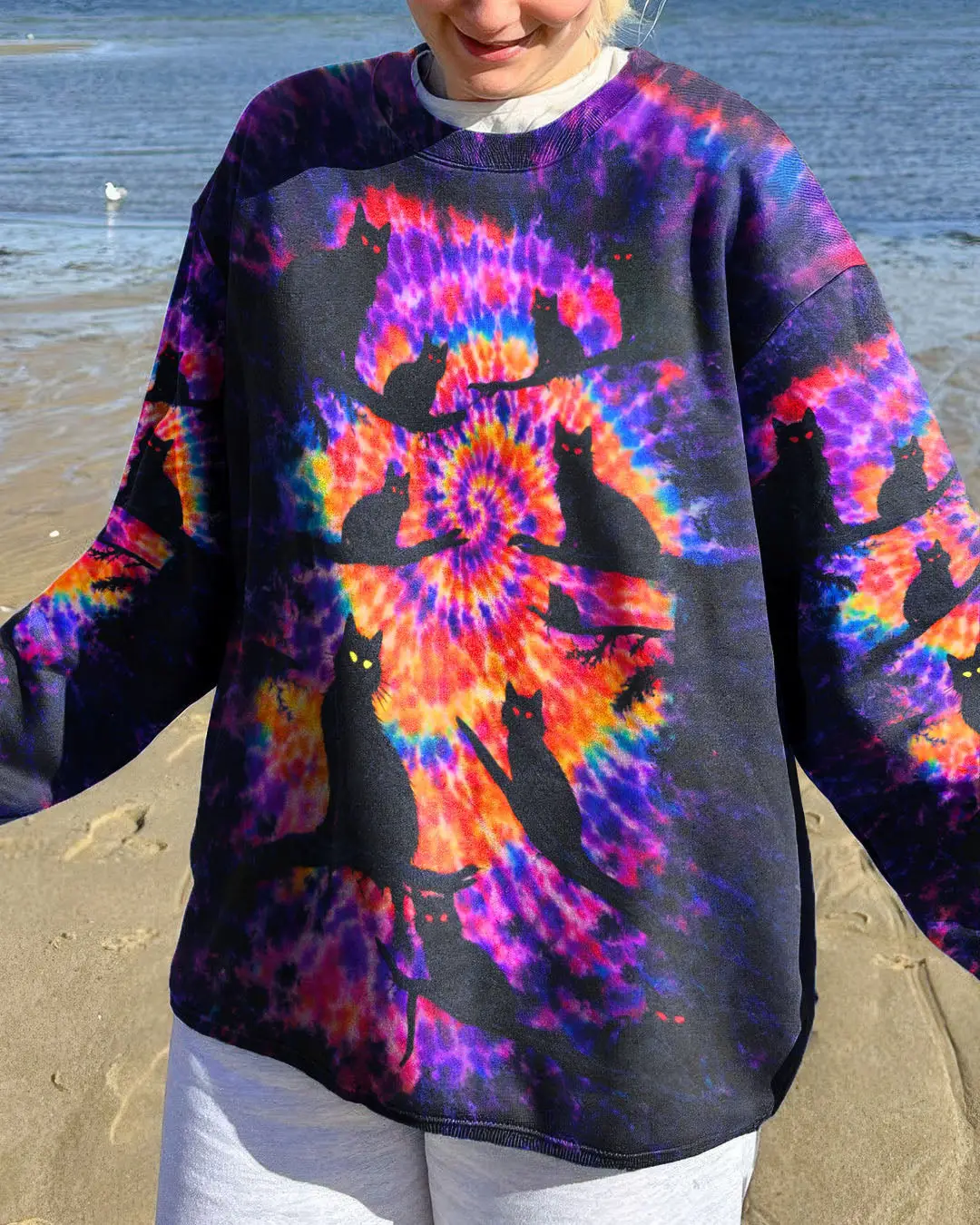 Black Cat In The Dark Swirl Tie Dye Sweatshirt Apparel Gifts For Him Her Black Cat In The Dark Swirl Tie Dye Sweatshirt Apparel Gifts For Him Her - Image 1