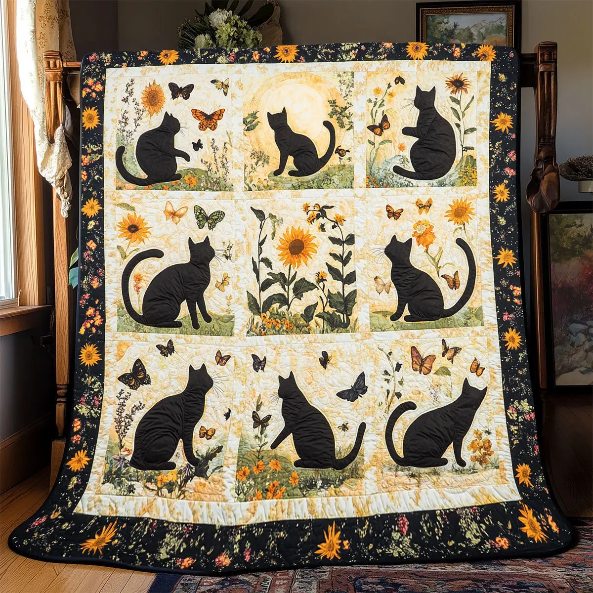 Black Cat Quilt Blankets Best Throw Blanket Mother's Day Gifts For Grandma