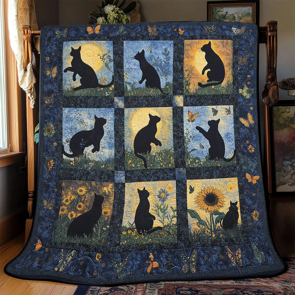 Black Cat Quilt Blankets Gifts For Father's Day From Wife Black Cat Quilt Blankets Gifts For Father's Day From Wife - Image 1