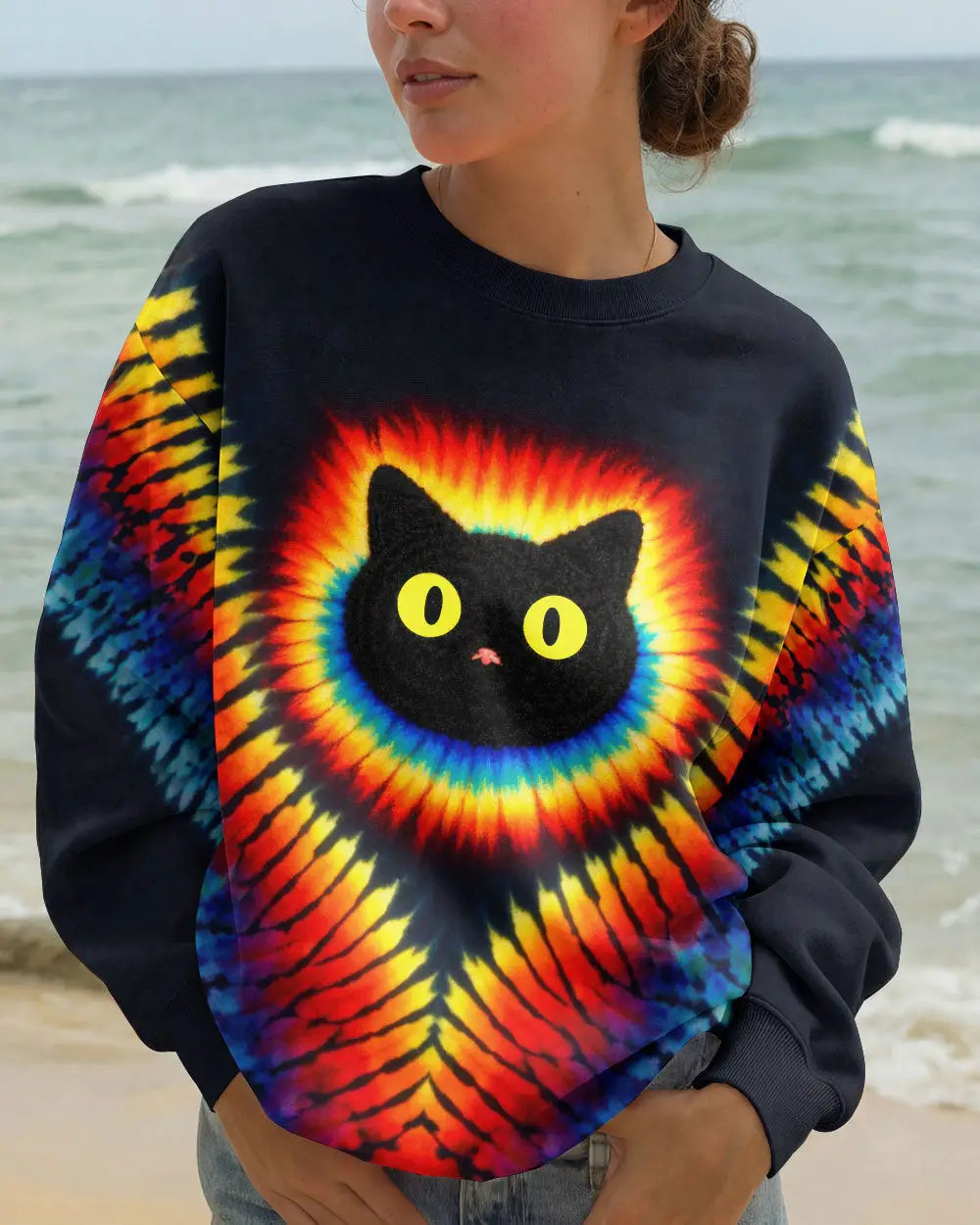 Black Cat Swirl Tie Dye Sweatshirt Clothing Perfect Gift For Him Her