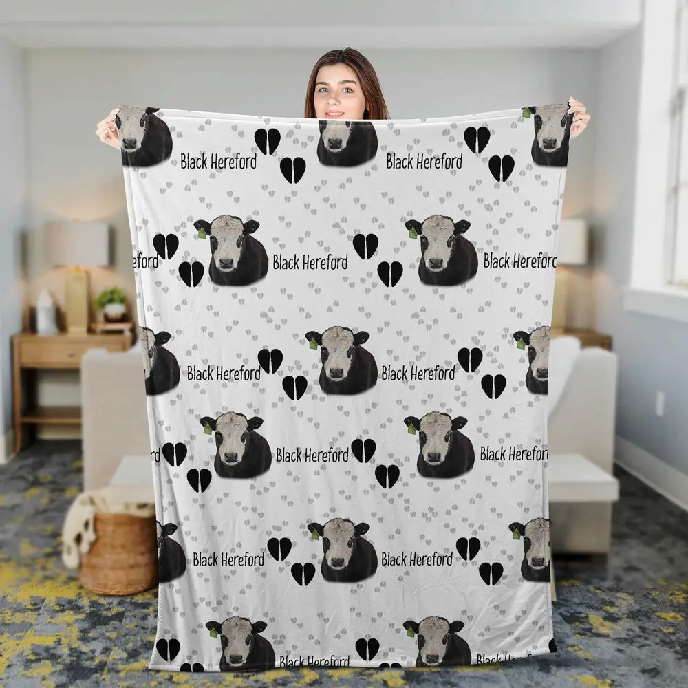 Black Hereford Cattle Happy Pattern Blanket Farm Blanket Gift For Farmer