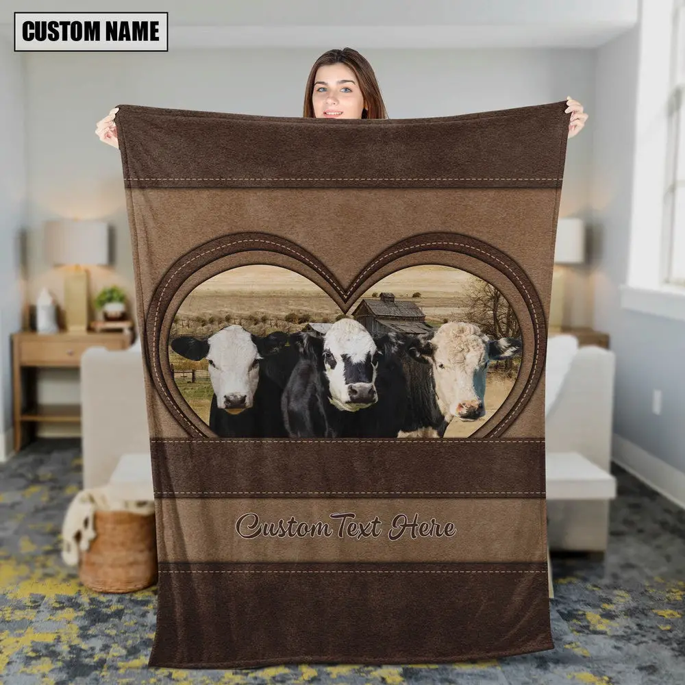 Black Hereford In Heart Personalized Name Blanket Farm Animal Blanket Presents For Farmers