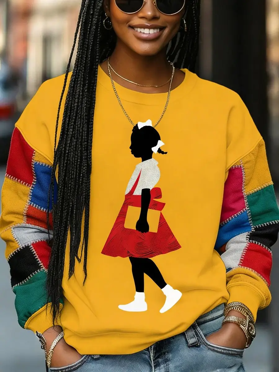 Black History Month Merch Women's Black Girl Print Sweatshirt Gift for Black Women