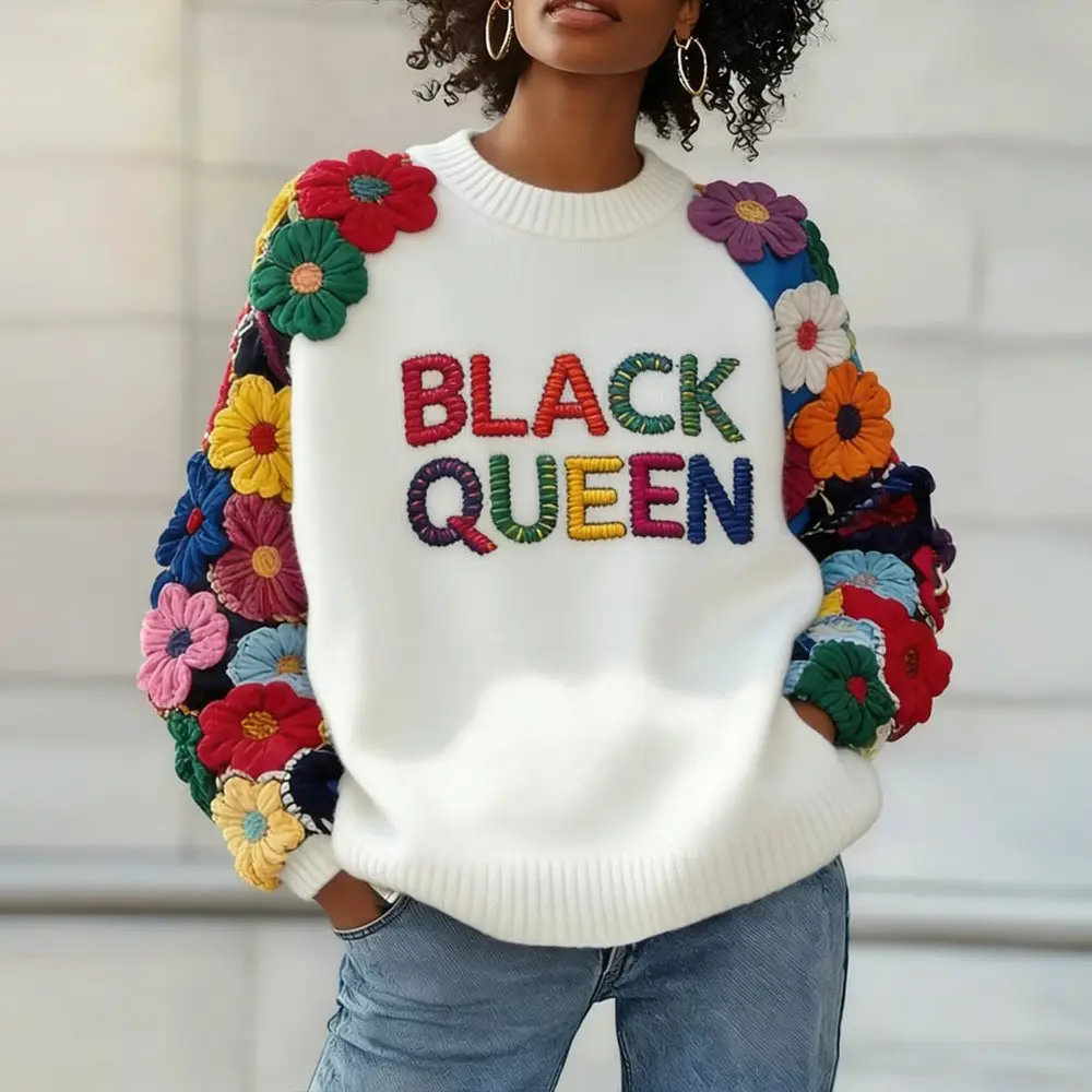 Black Queen Floral Sweatshirt Black History Month Apparel USA Melanin Pride Present Black Queen Floral Sweatshirt Black History Month Apparel USA Melanin Pride Present - Image 1