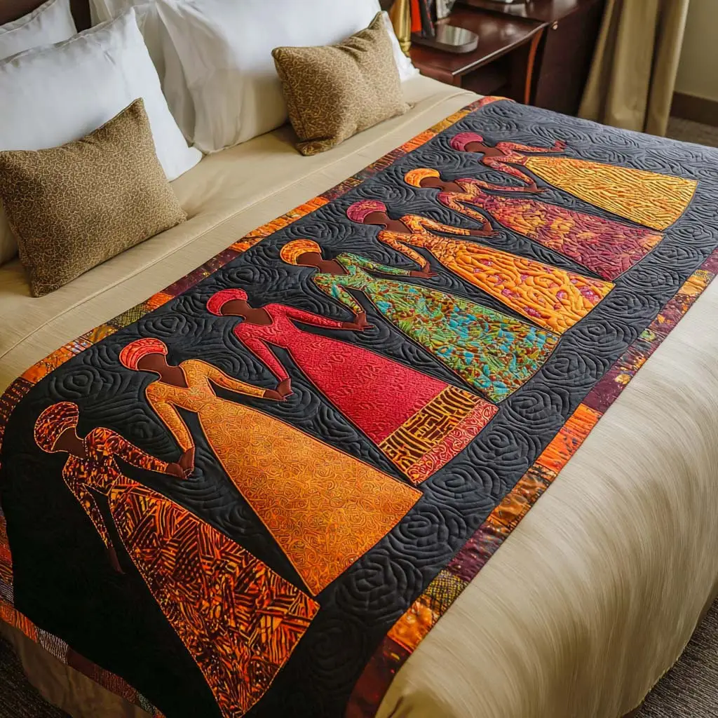 Black Queen Grace Quilted Bed Runner Elegant Silhouette Design Anniversary Gift for Wife