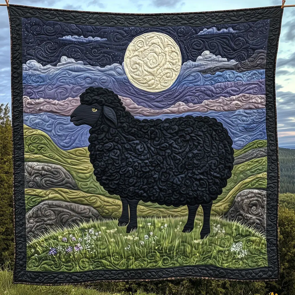 Black Sheep Under Moon Quilt Perfect Quilt Blanket Gift for Family and Friends Black Sheep Under Moon Quilt Perfect Quilt Blanket Gift for Family and Friends - Image 1