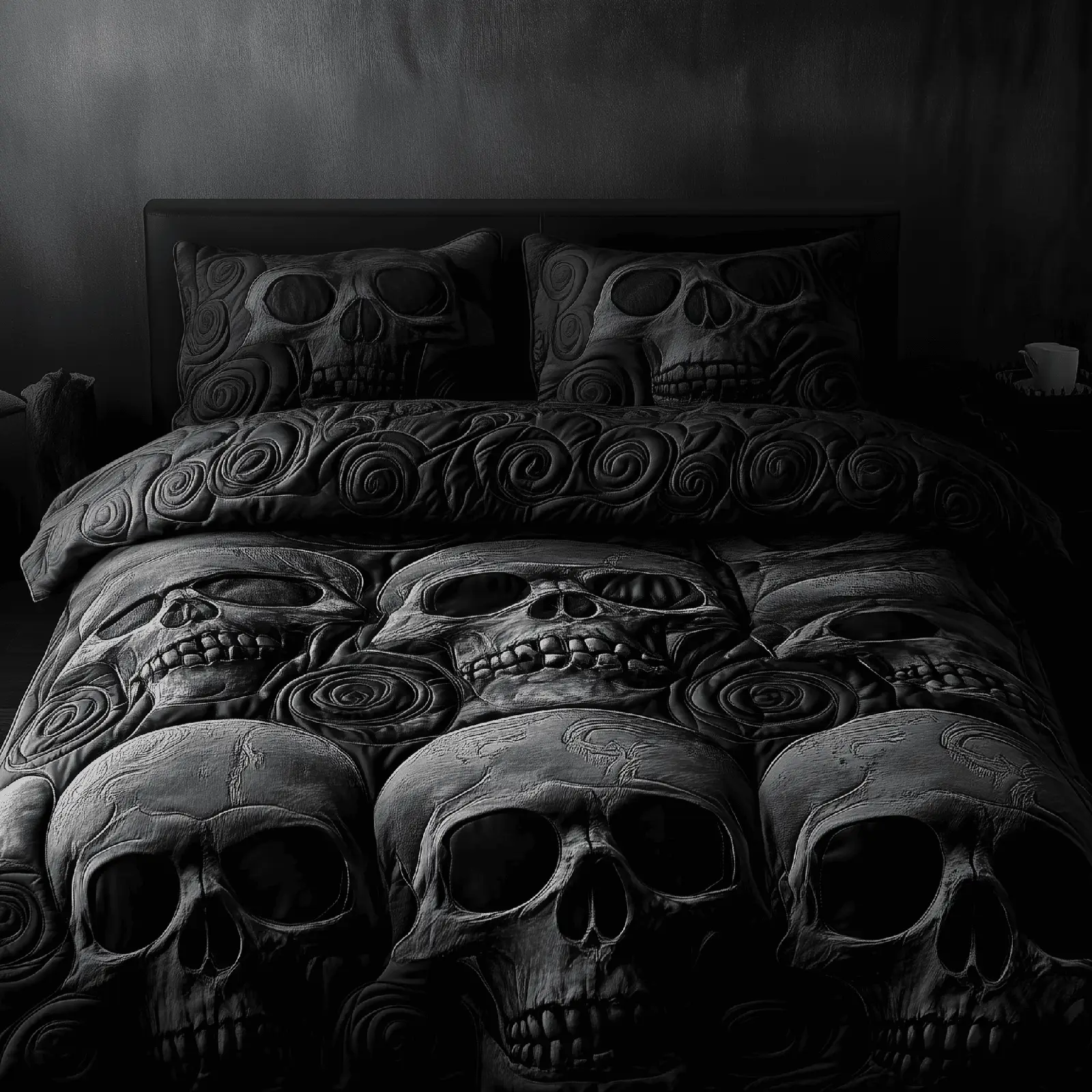 Black Skull Quilted Bedding Set Christmas Bedding Set Christmas Gifts For Couples