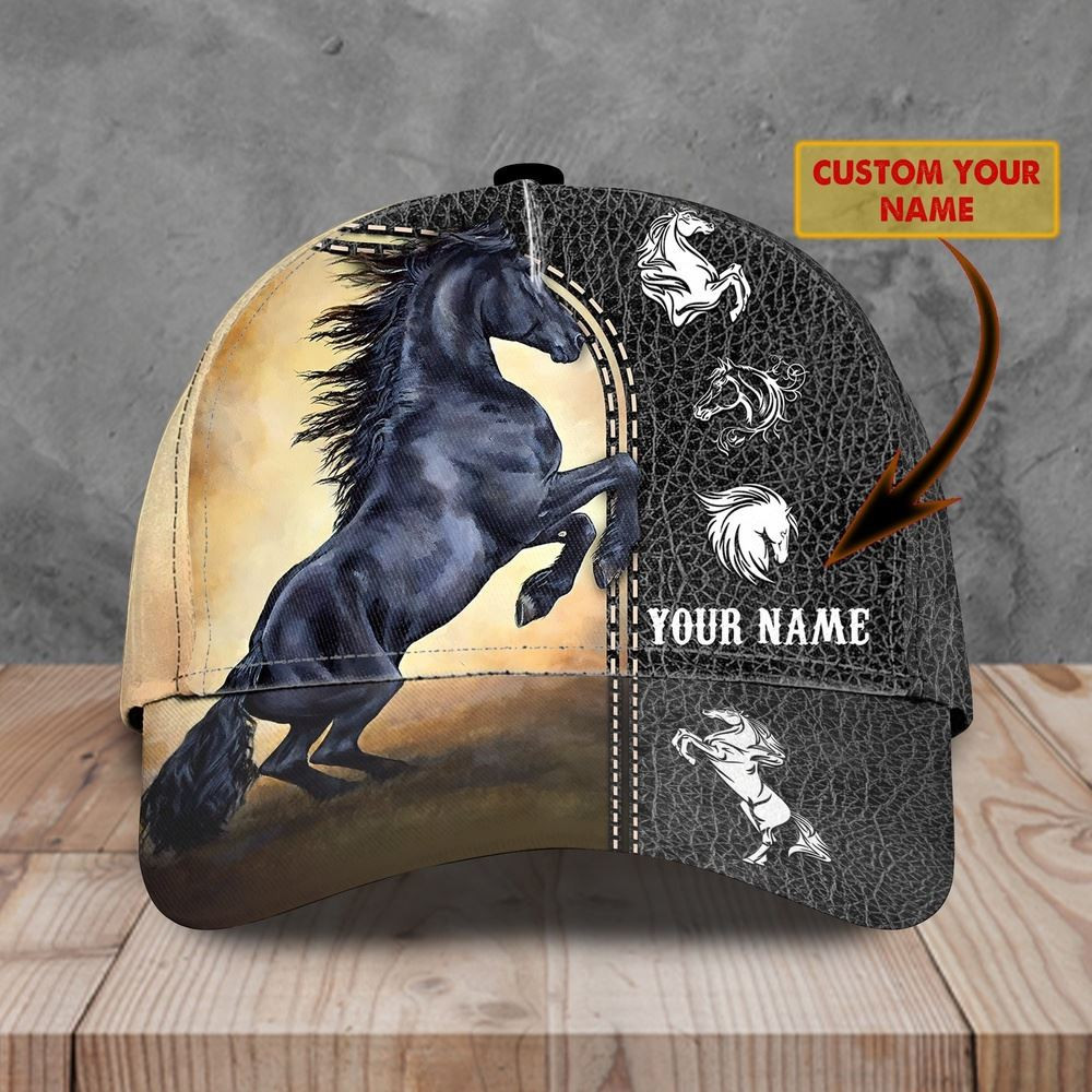 Black Wild Horse Customized Name Cap Farm Cap Farmer Baseball Cap Gift For Farmer