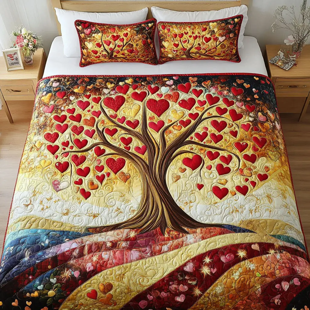 Blissful Roots Quilted Bedding Set Trendy Home Decor Idea Gift For Valentine's Day