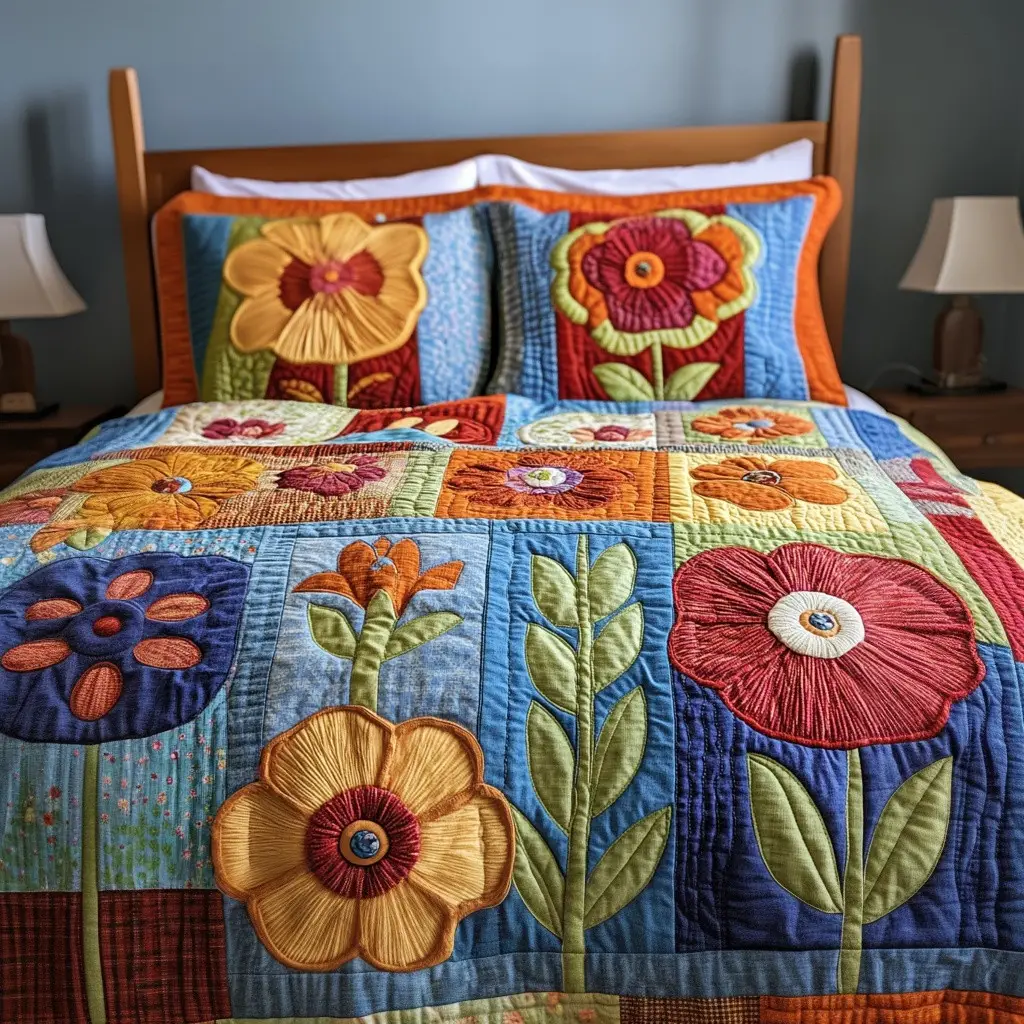 Bloom Comfort Quilted Bedding Set Floral Bedroom Decor Cozy Home Gift For Mom