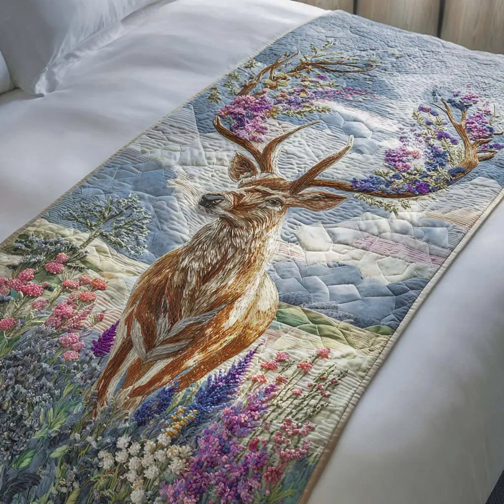 Blooming Antlers Quilted Bed Runner Blooming Antler Mix Seasonal Home Gift