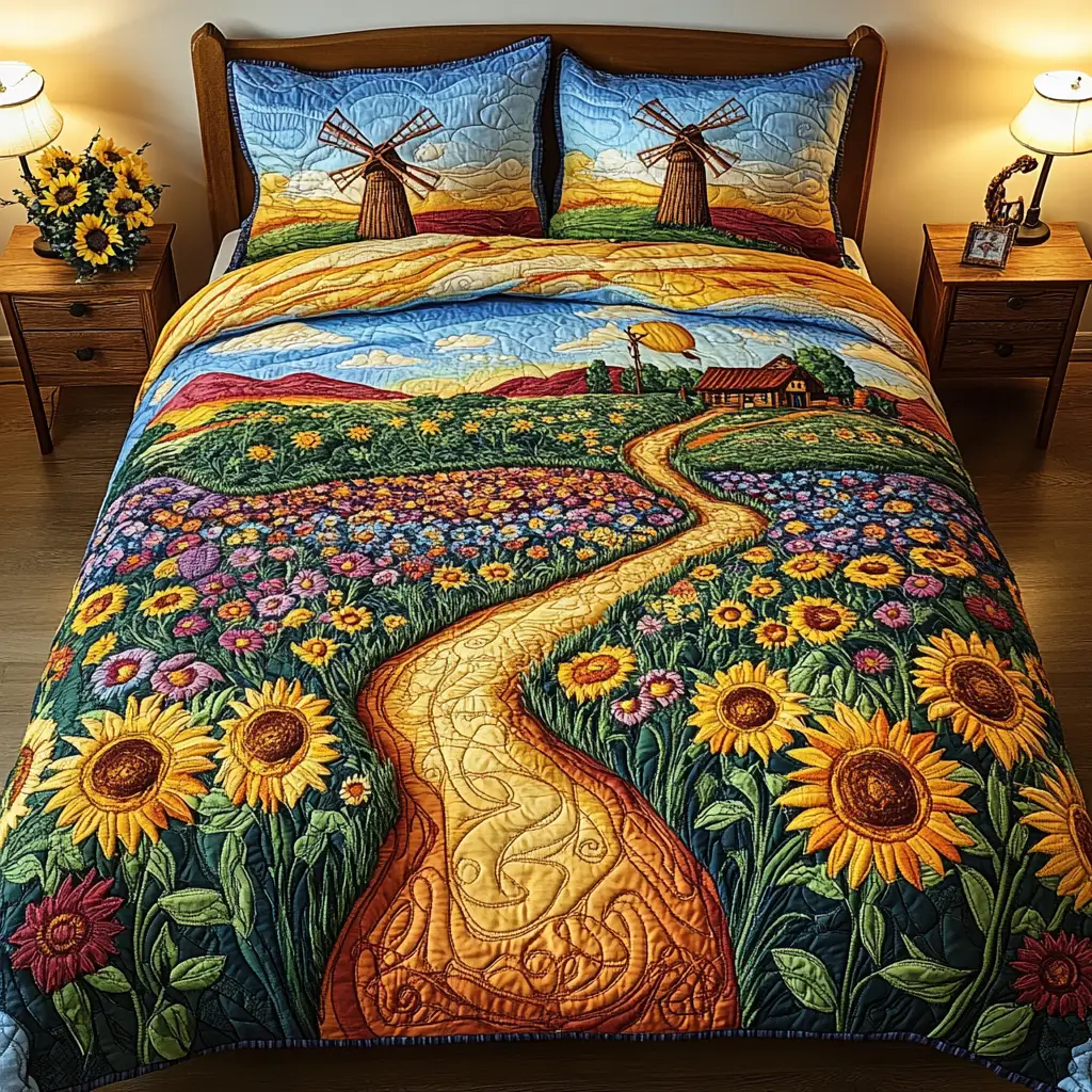 Blooming Beauty Quilted Bedding Set Bed Room Decoration Sunflower Items For Gifts