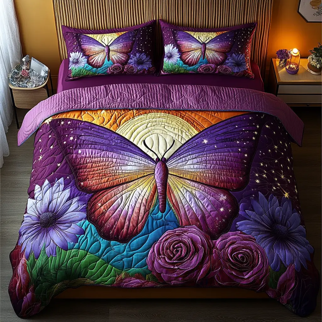 Blooming Butterfly Quilted Bedding Set Holiday Duvet Cover Set Butterfly Gifts For Adults