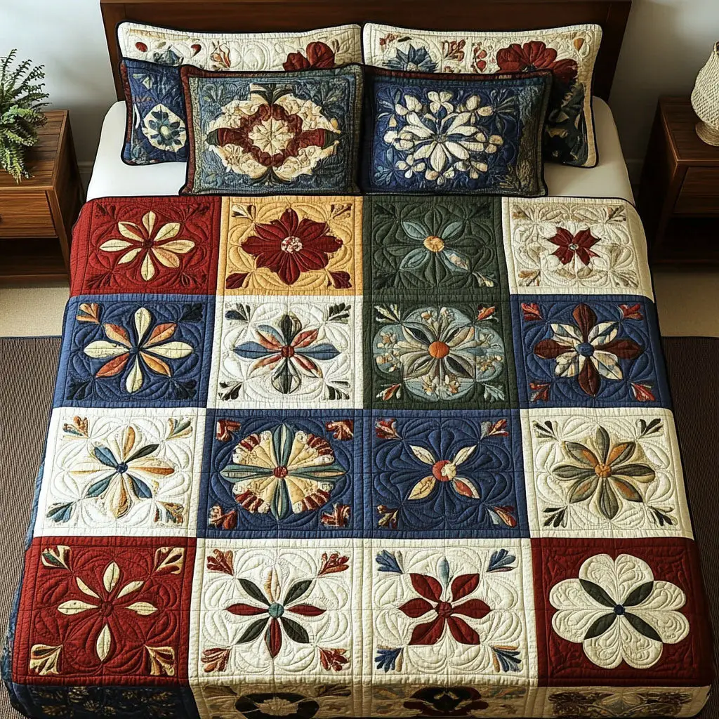 Blooming Dream Quilted Bedding Set Luxury Bed Sheet Gift Set for Ultimate Comfort