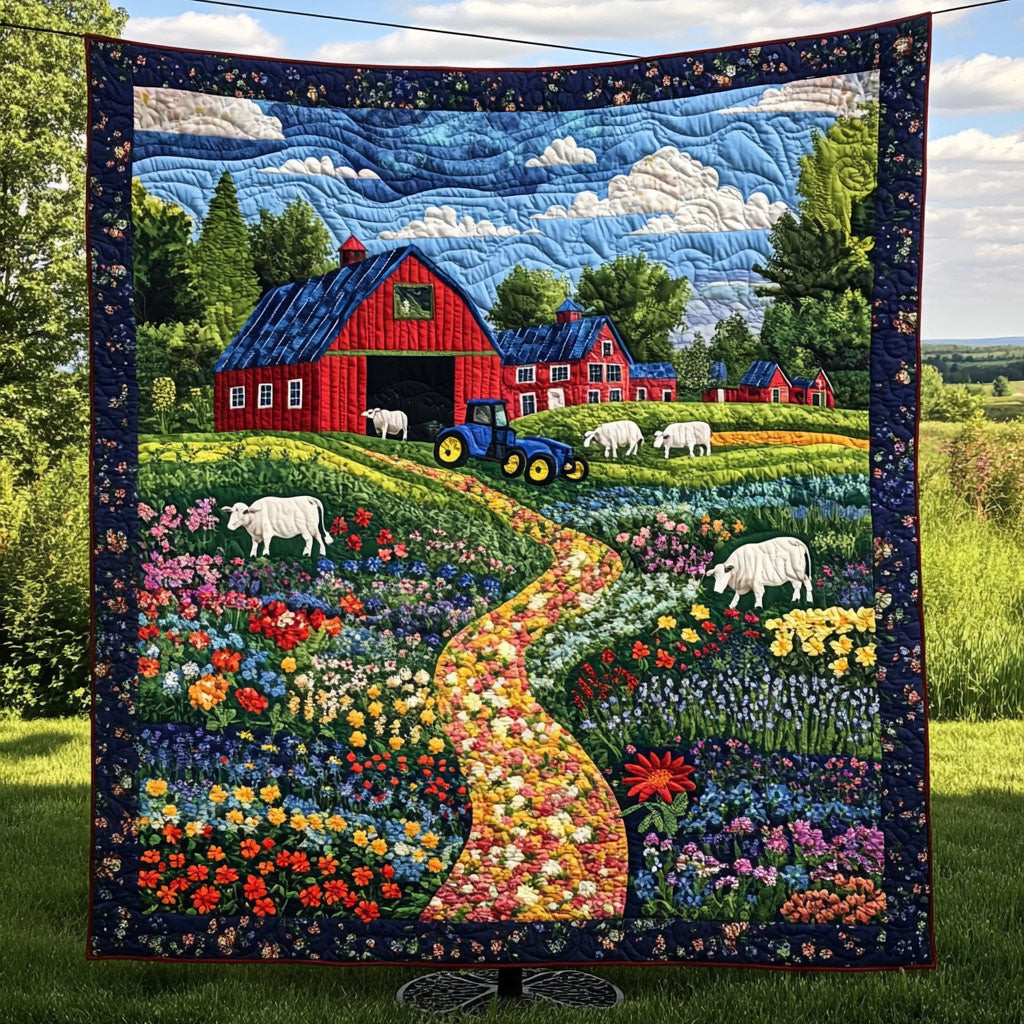 Blooming Farm Life Quilted Blanket Christmas Holiday Cute Cow Themed Gifts Blooming Farm Life Quilted Blanket Christmas Holiday Cute Cow Themed Gifts - Image 1