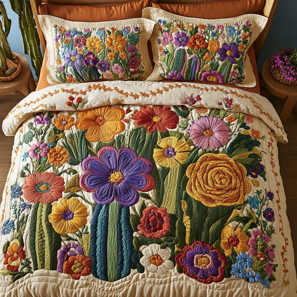 Blooming Garden Quilted Bedding Set Luxury Bed Sheet Gift Set for Ultimate Comfort