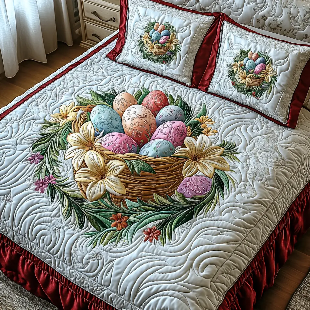 Blooming Hope Quilted Bedding Set Holiday Bedroom Decorations Flower Gift Items