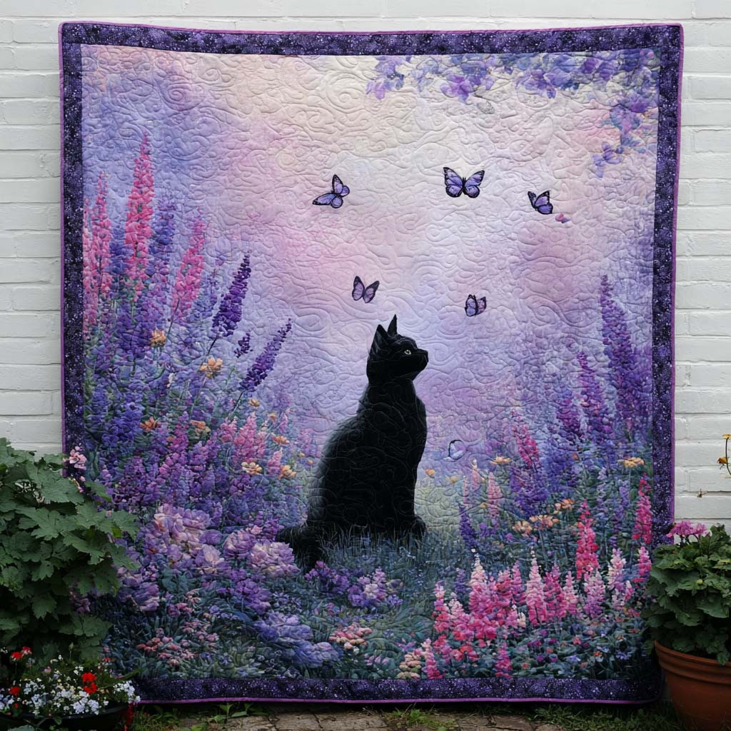 Blooming Kitty Quilted Blanket Holiday Throw Blanket Gift Idea For Cat Owner Blooming Kitty Quilted Blanket Holiday Throw Blanket Gift Idea For Cat Owner - Image 1