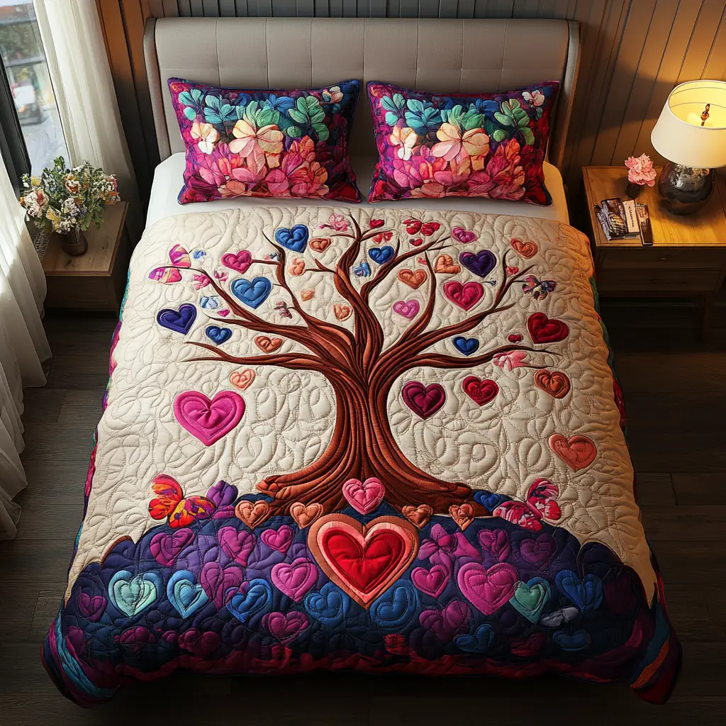 Blooming Love Quilted Bedding Set Rustic Home Decor Valentine Gift For Girlfriend