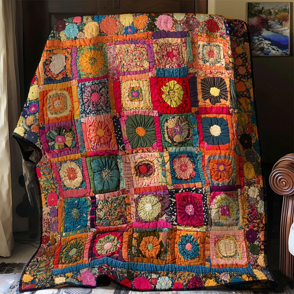Blooming Patchwork Quilt Soft Quilt Blanket Gift to Warm Hearts Blooming Patchwork Quilt Soft Quilt Blanket Gift to Warm Hearts - Image 1
