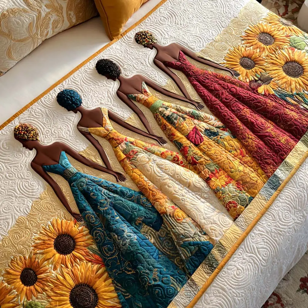Blooming Unity Quilted Bed Runner Blooming Unity Floral Gift for Family