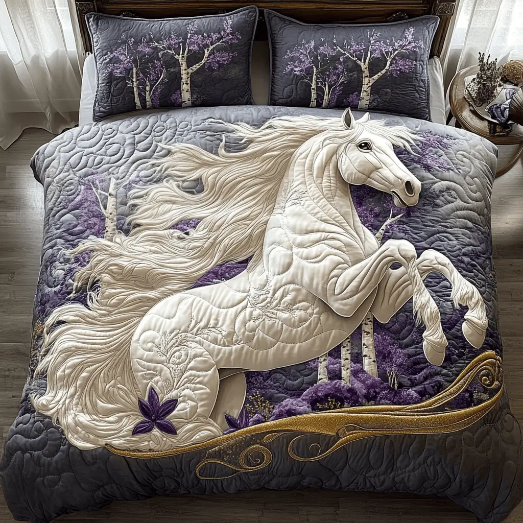 Blossom and Bridle Quilted Bedding Set Cozy Bedroom Decor Gifts For People Who Like Horses Blossom and Bridle Quilted Bedding Set Cozy Bedroom Decor Gifts For People Who Like Horses - Image 1