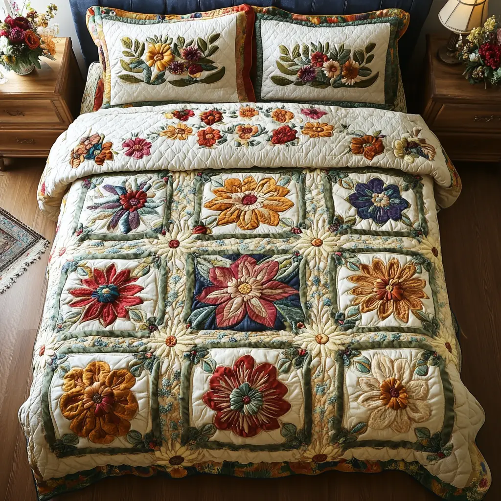 Blossom Bliss Quilted Bedding Set Bed Room Decoration Tulip Gifts For Her Blossom Bliss Quilted Bedding Set Bed Room Decoration Tulip Gifts For Her - Image 1