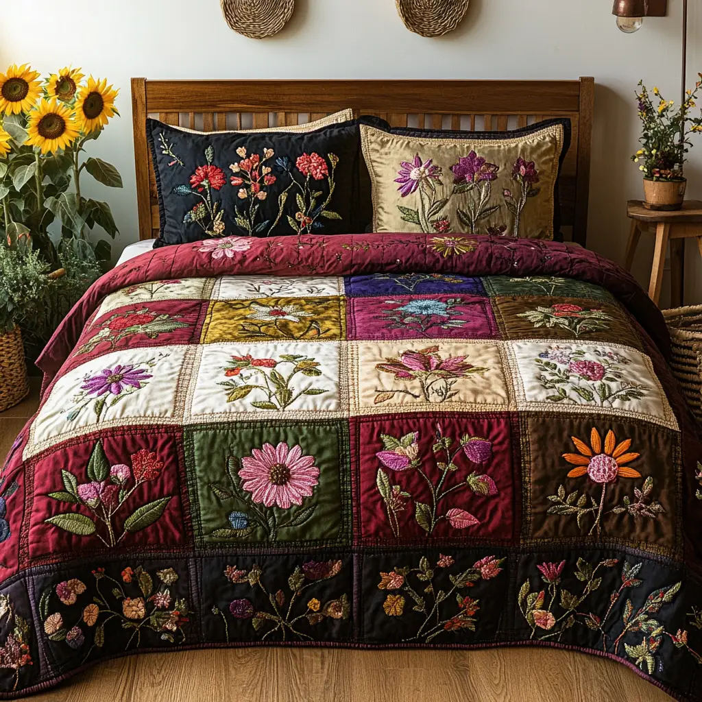Blossom Bouquet Quilted Bedding Set Christmas Bedding Duvet Cover Presents For Flower Lovers