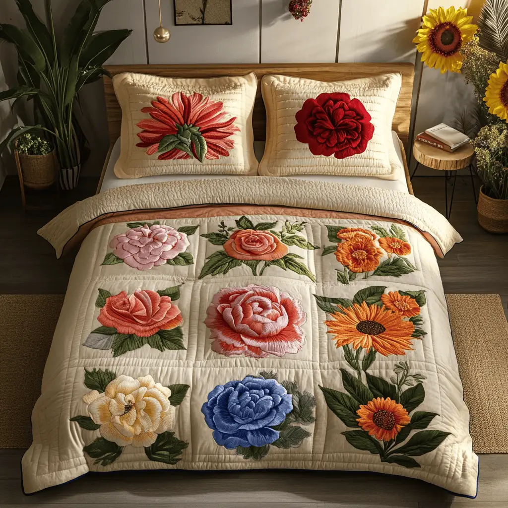 Blossom Breeze Quilted Bedding Set Best Bed Sheet Set Gifts For The Flower Lover