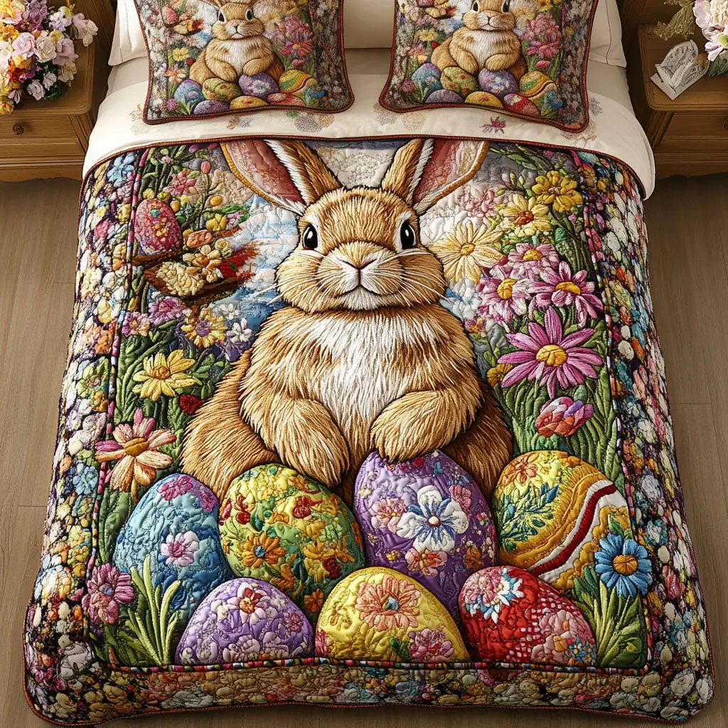 Blossom Bunny Quilted Bedding Set Holiday Bedroom Decorations Bunny Rabbit Presents