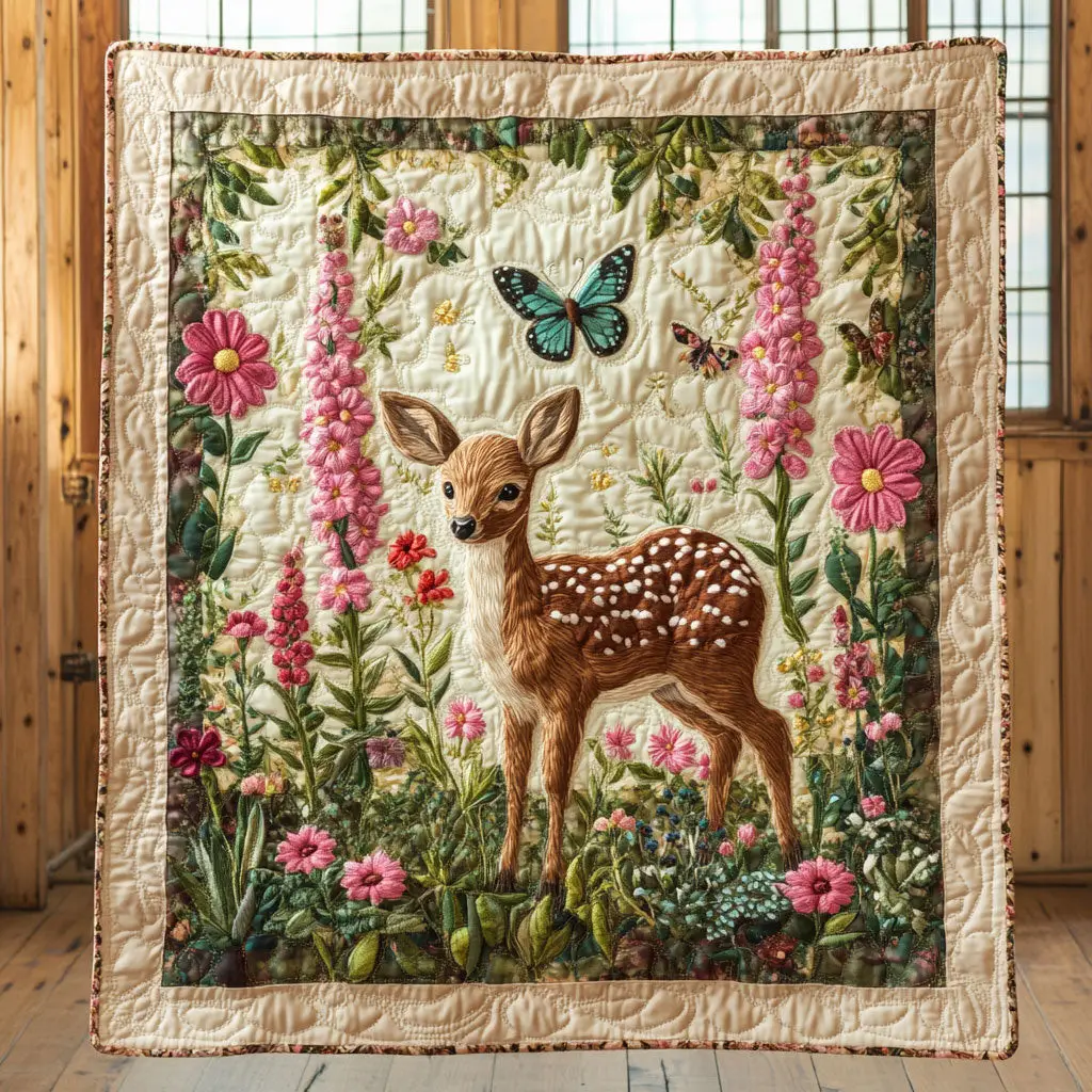 Blossom Forest Fawn Quilt Warm and Stylish Quilt Blanket for Winter Nights Blossom Forest Fawn Quilt Warm and Stylish Quilt Blanket for Winter Nights - Image 1