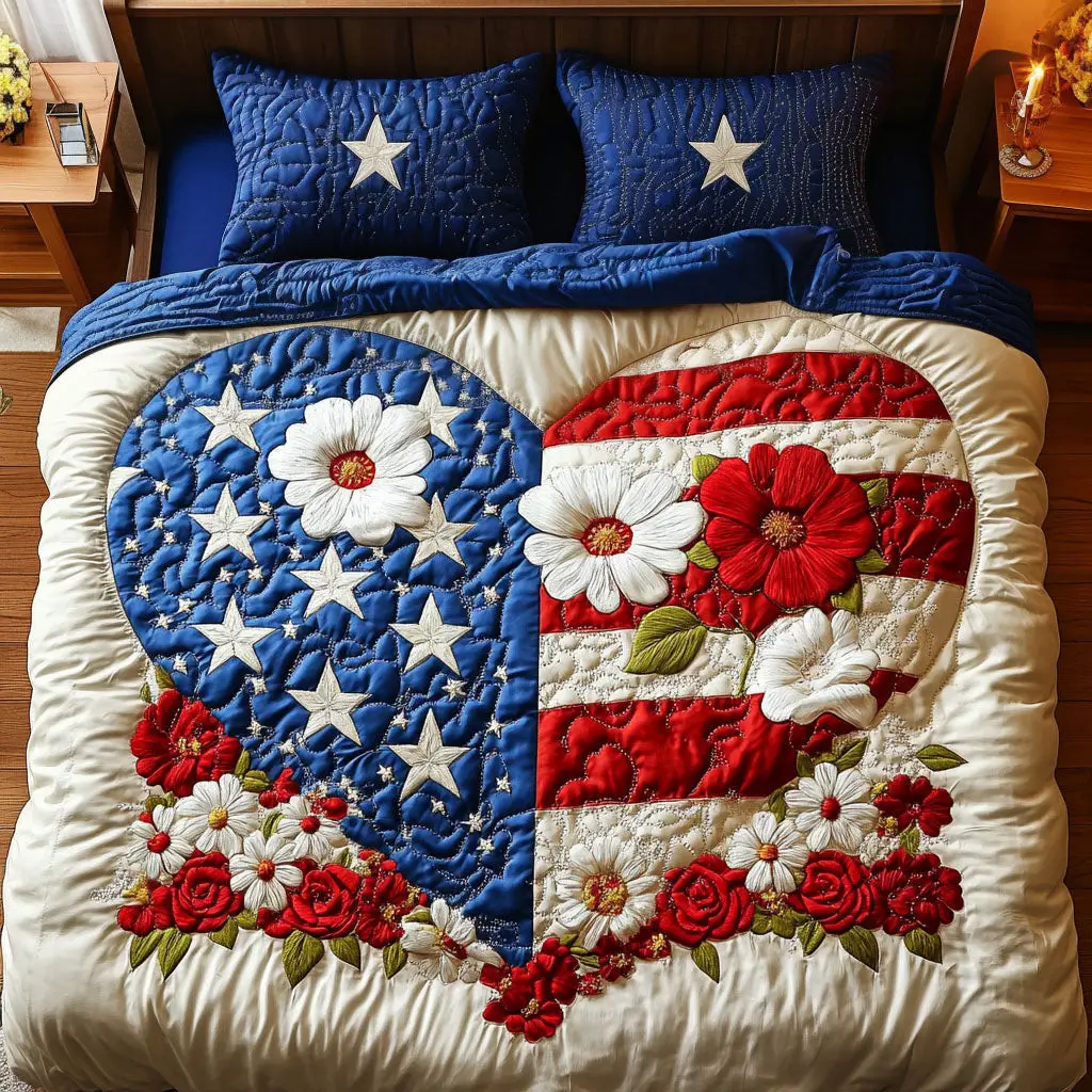 Blossom Glory  Quilted Bedding Set  Floral Duvet Cover 4Th Of July Gifts For Coworkers