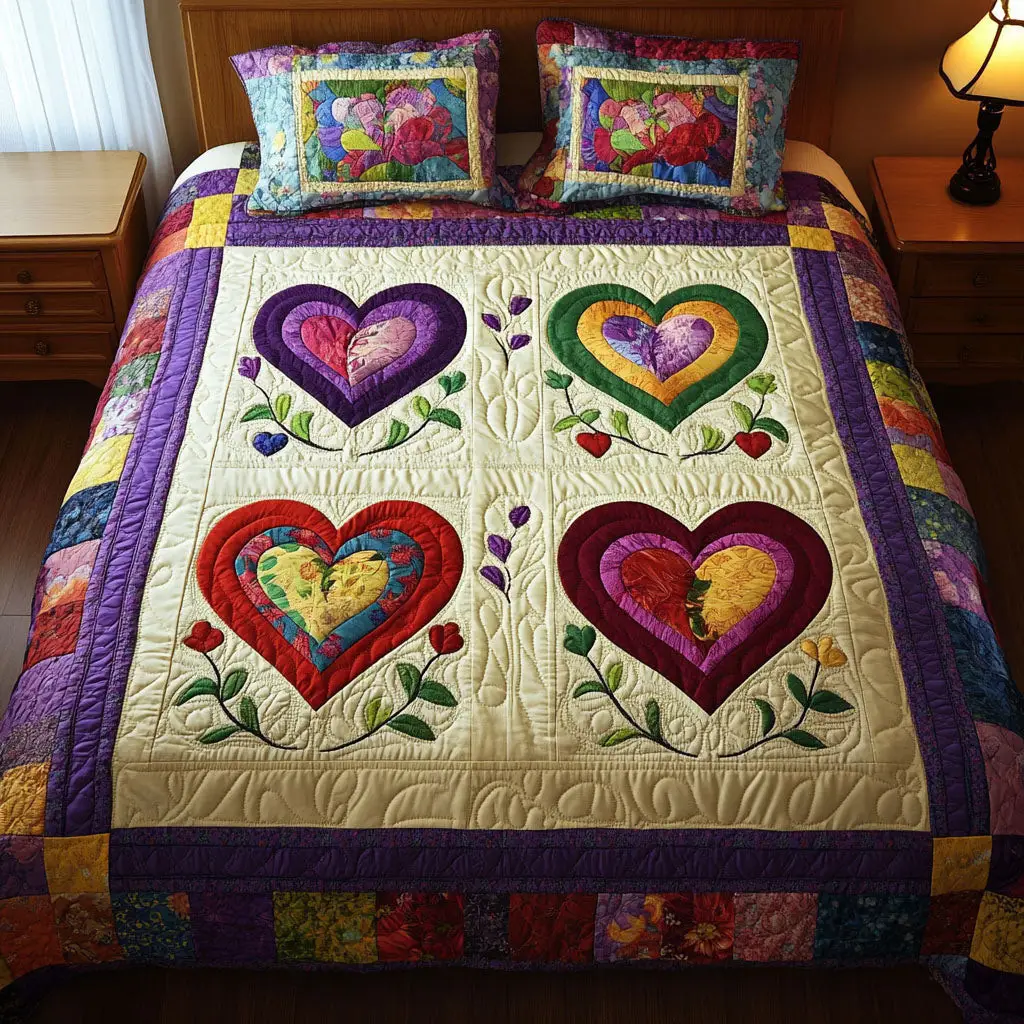 Blossom Hearts Quilted Bedding Set Valentine Gifts For Men Who Have Everything