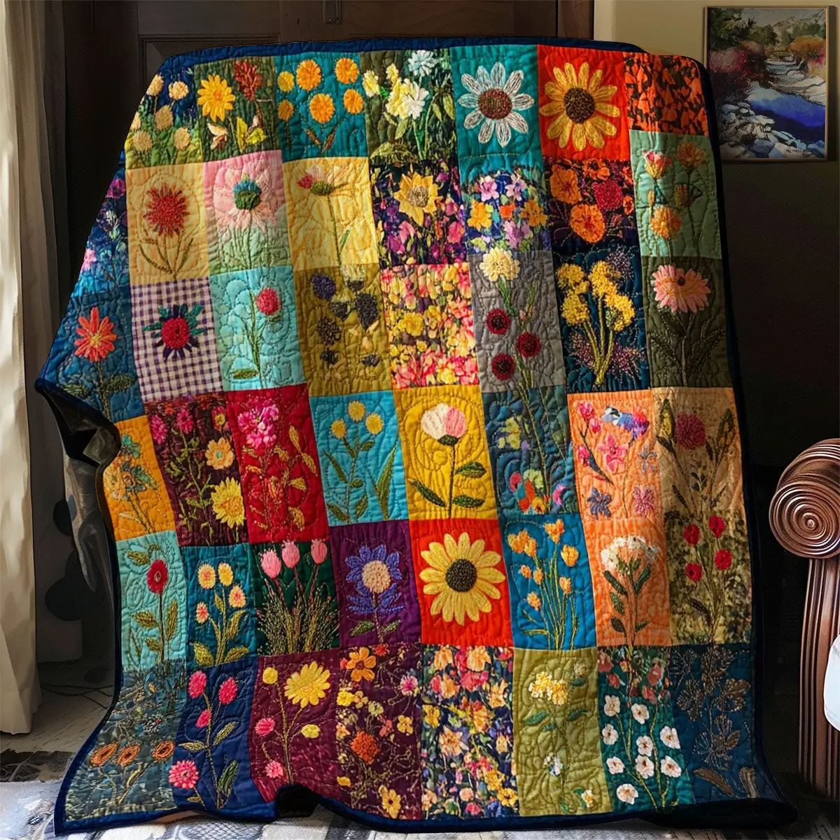 Blossom Patchwork Quilt Best Throw Blanket Good Gifts For Dads 50Th Birthday
