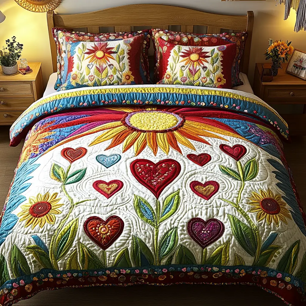Blossom Path Quilted Bedding Set Luxury Bedding Set with Pillow Covers Included