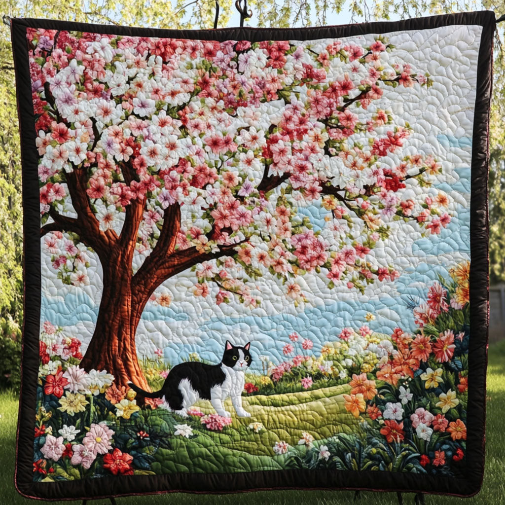 Blossom Wanderer Quilted Blanket Winter Decor Blanket Unique Gifts For Cat Lovers Blossom Wanderer Quilted Blanket Winter Decor Blanket Unique Gifts For Cat Lovers - Image 1
