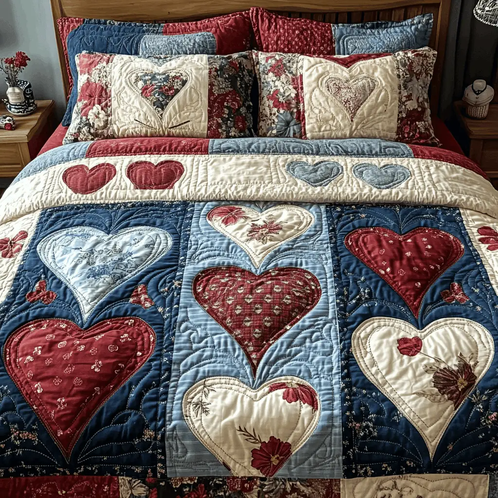 Blossoming Hearts Quilted Bedding Set Best Valentine Day Gifts For Sister In Law