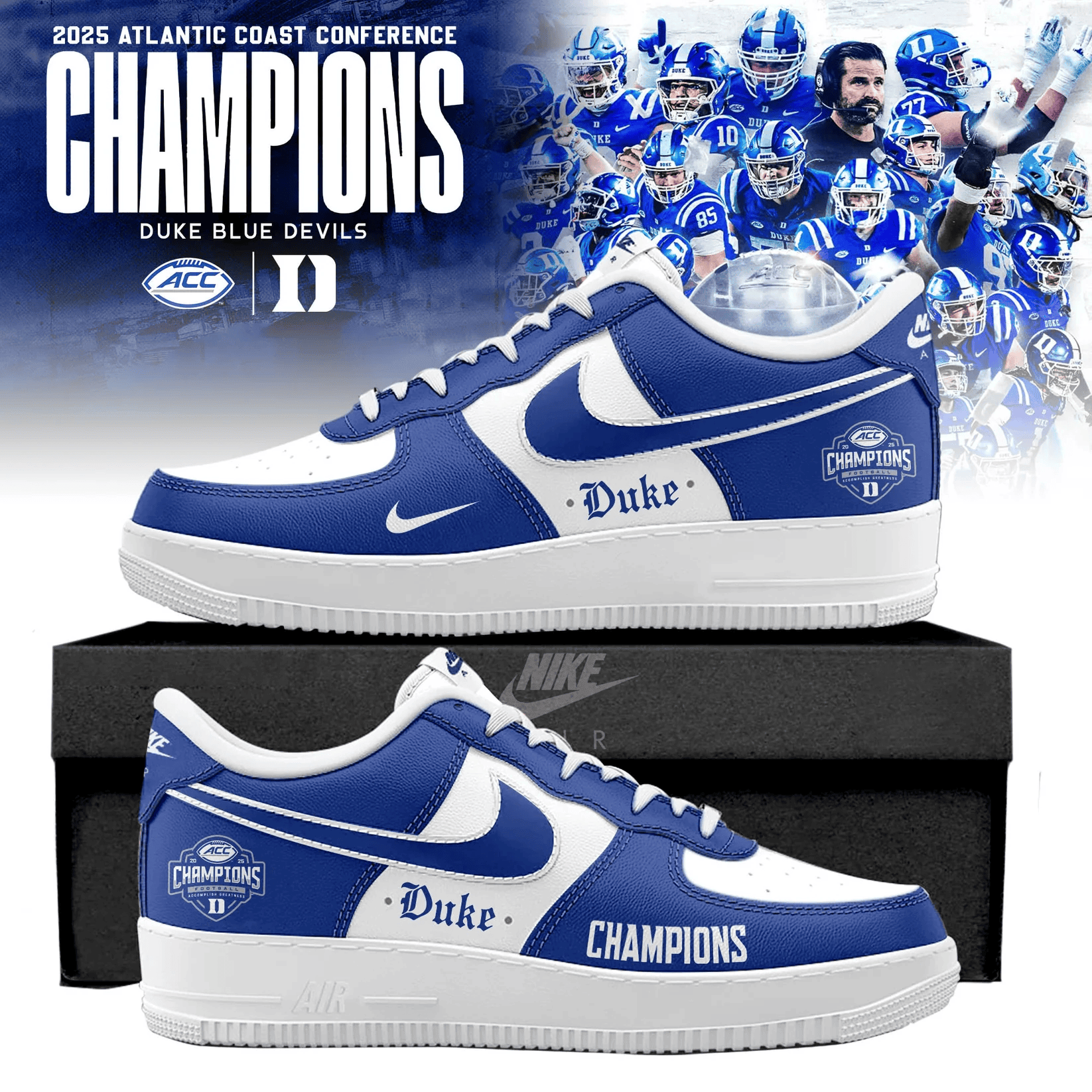 Blue Devils Champions Sneakers Devils Merch College Football Fan Shoes Gifts