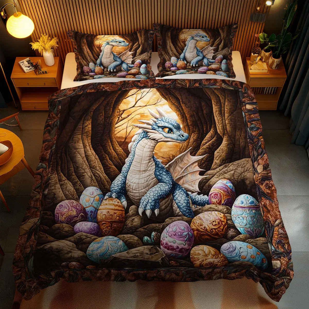 Blue Dragon�S Nest Quilted Bedding Set Holiday Duvet Cover Dragonfly Gifts For Mom