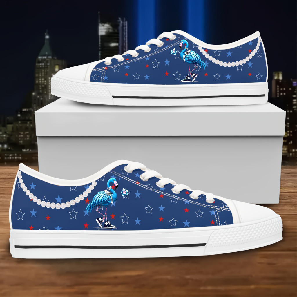 Blue Flamingo Lotus Pearls For USA Vote Blue Low Top Sneakers Kamala Harris Pearls Blue Low Top Shoes