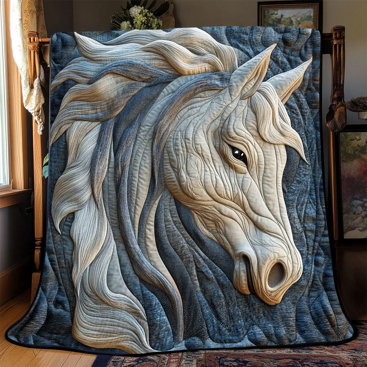 Blue Horse Quilt Luxury Throw Blankets Mother's Day Gifts For Daughter