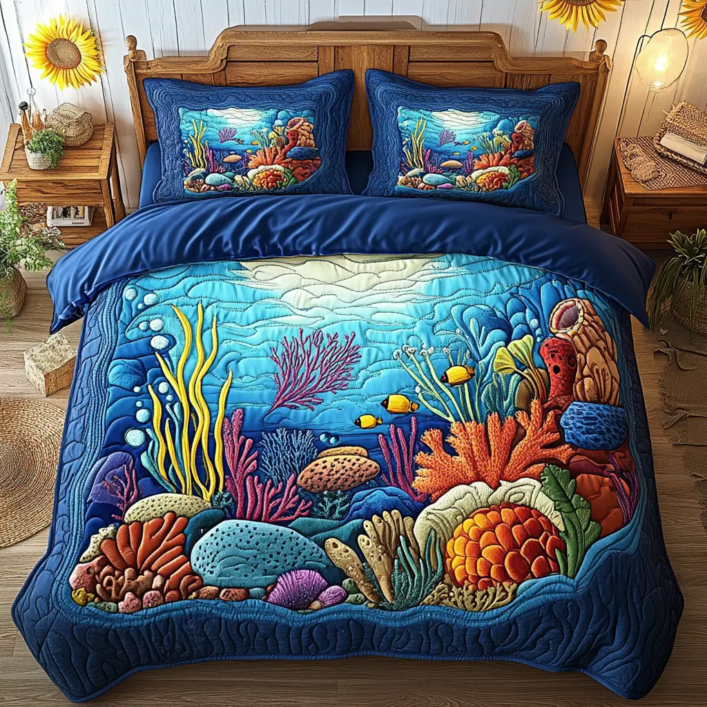 Blue Waves Quilted Bedding Set Best Comforter Sets Best Lighthouse Gifts Blue Waves Quilted Bedding Set Best Comforter Sets Best Lighthouse Gifts - Image 1