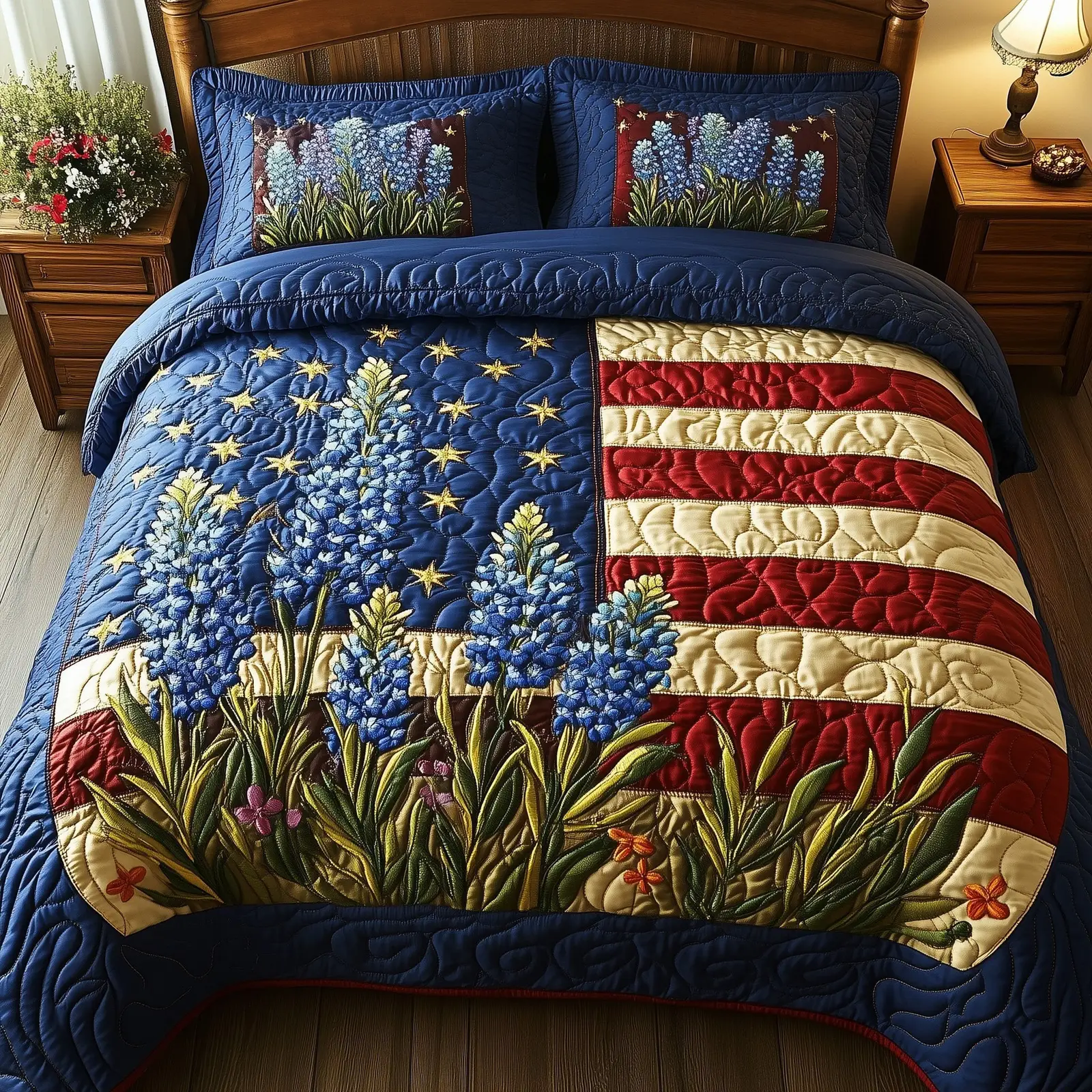 Bluebonnet Glory Quilted Bedding Set 4Th Of July Themed Gifts