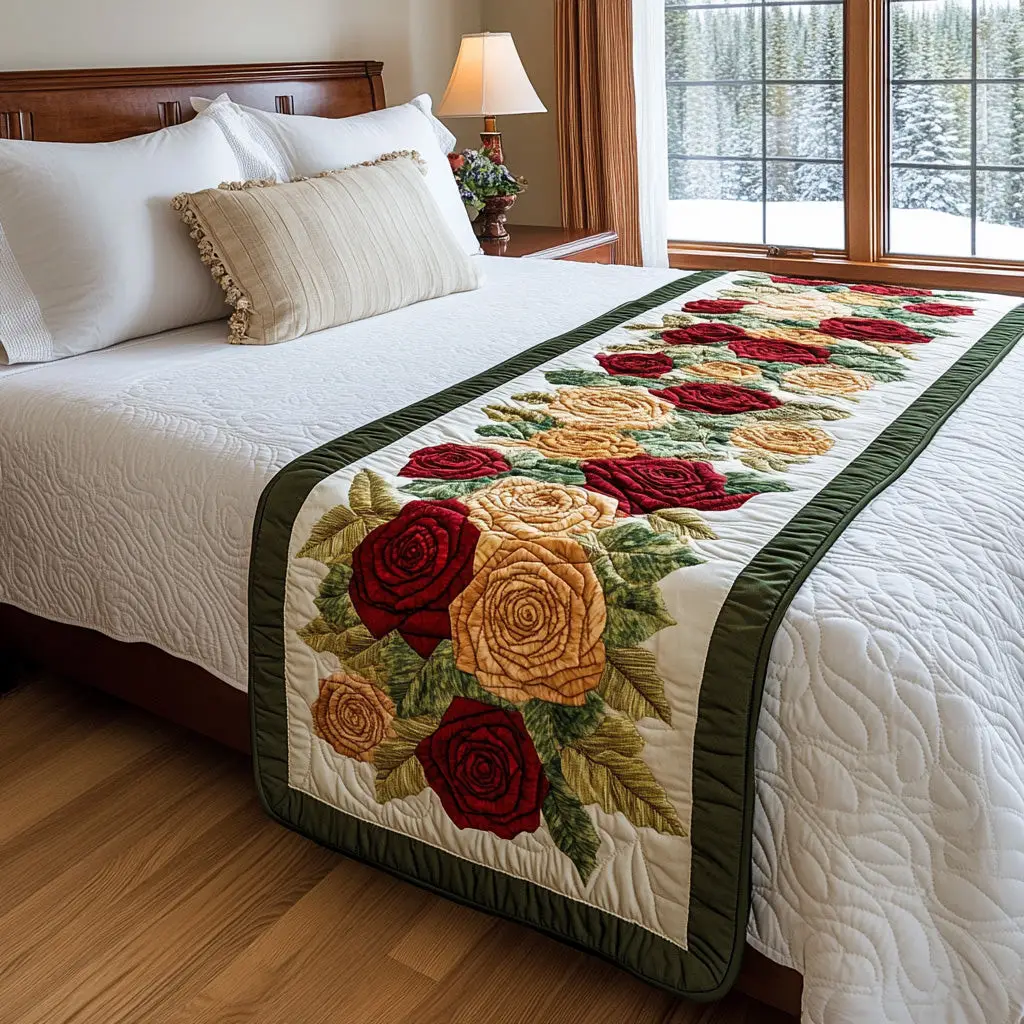 Blush Bloom Quilted Bed Runner Blush Floral Blend Gift for Floral Lovers
