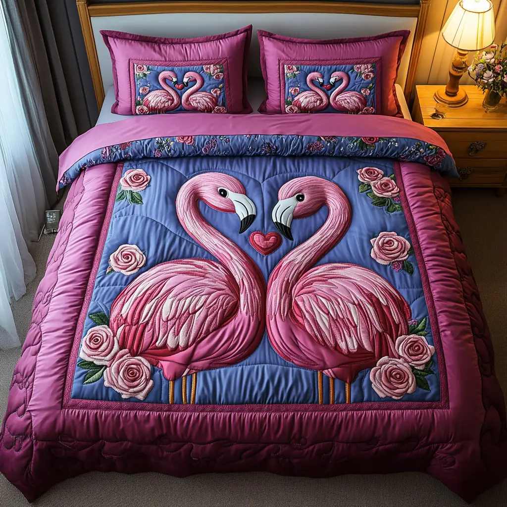 Blushing Feathers Quilted Bedding Set Aesthetic Home Decor Valentine's Day Gifts For Her