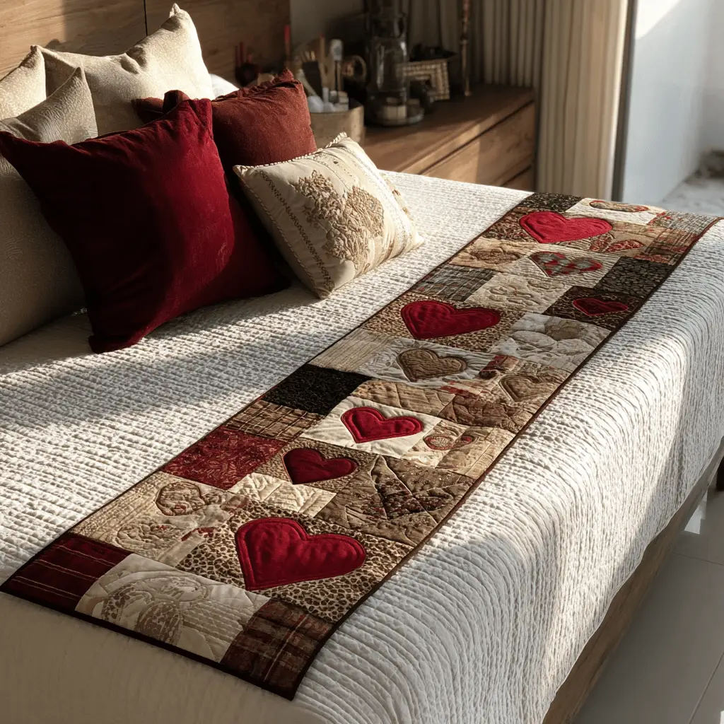 Blushing Heart Quilted Bed Runner Blushing Heart Soft Romantic Gift
