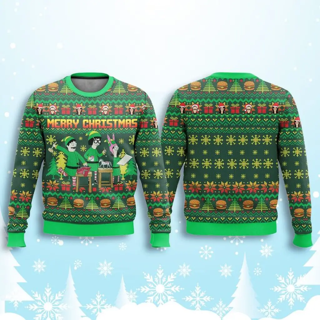 Bob�s Burgers Merry Christmas Green Ugly Sweater Christmas Presents For Boyfriend - WearandDecor